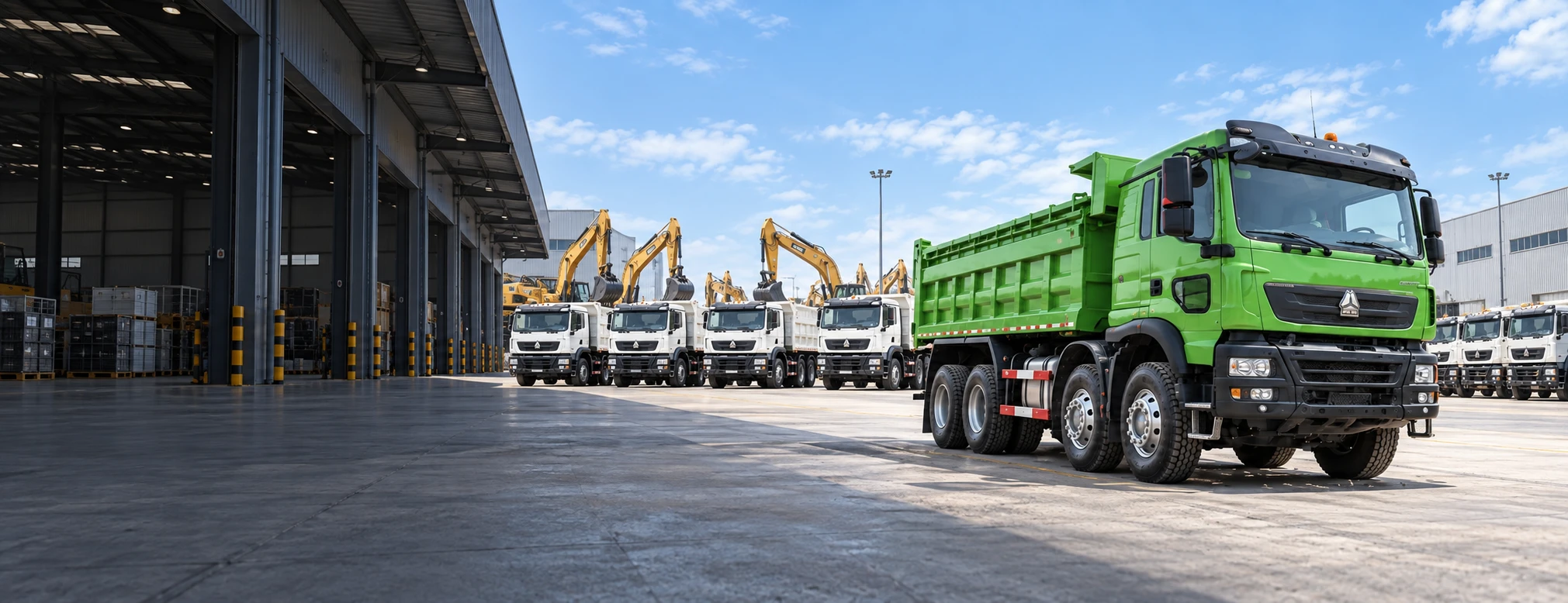 Trucks in an equipment yard